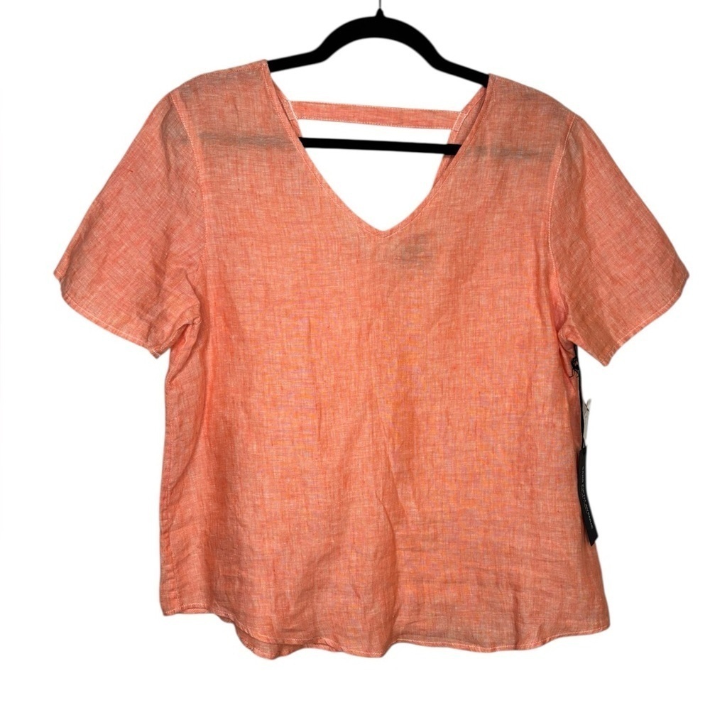 NWT Women’s Saks Fifth Avenue Salmon Orange Boxy Linen Tee Shirt Blouse Medium